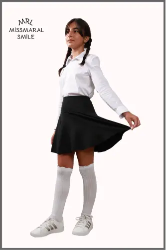 Jr Qora short yubka - ichi taytli volanli sport va kundalik foydalanish tennis short yubka 4101-SIYOH - 7