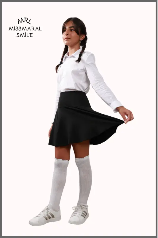 Jr Qora short yubka - ichi taytli volanli sport va kundalik foydalanish tennis short yubka 4101-SIYOH - 7