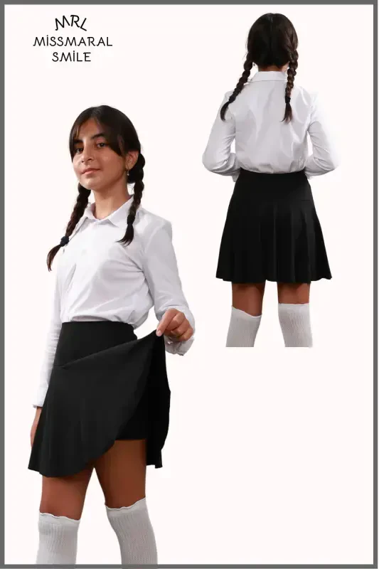 Jr Qora short yubka - ichi taytli volanli sport va kundalik foydalanish tennis short yubka 4101-SIYOH - 4