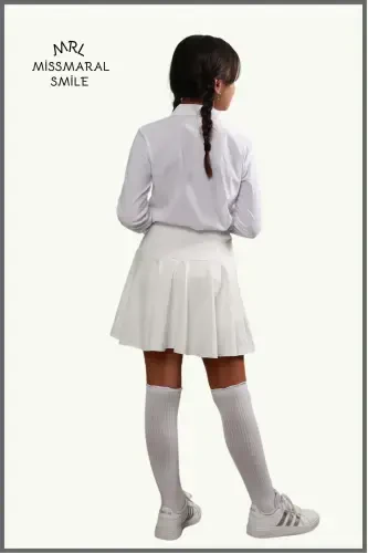 Jr White Shorts Skirt - Inside Tights Flounced Sports and Daily Use Tennis Short Skirt 4101-WHITE - 5