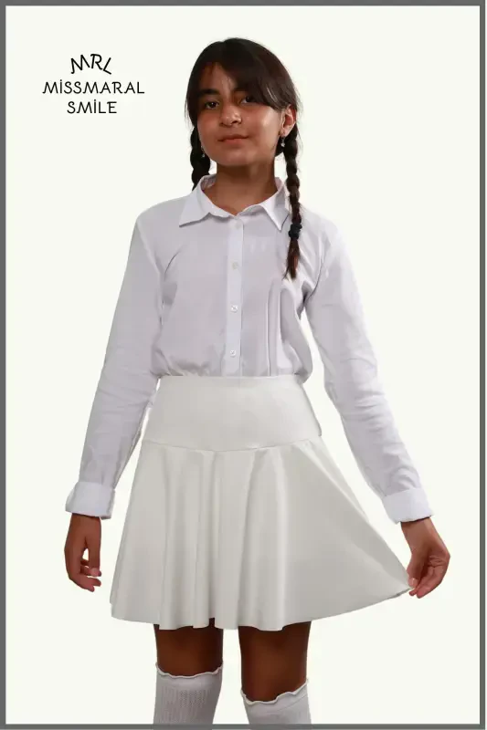 Jr White Shorts Skirt - Inside Tights Flounced Sports and Daily Use Tennis Short Skirt 4101-WHITE - 7