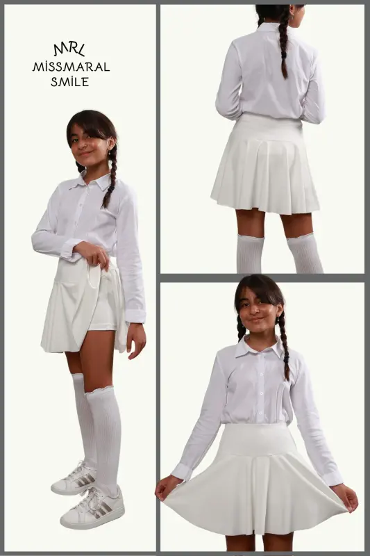 Jr White Shorts Skirt - Inside Tights Flounced Sports and Daily Use Tennis Short Skirt 4101-WHITE - MISSMARAL