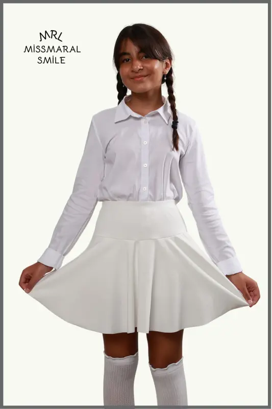 Jr White Shorts Skirt - Inside Tights Flounced Sports and Daily Use Tennis Short Skirt 4101-WHITE - 2
