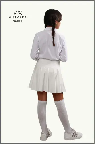 Jr White Shorts Skirt - Inside Tights Flounced Sports and Daily Use Tennis Short Skirt 4101-WHITE - 5