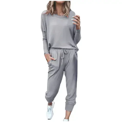 Jsaierl 2024 Lounge Sets for Women Fall 2 Piece Outfits Tracksuit Jogger Set Long Sleeve Tops and Long Pants with Pockets- - 4