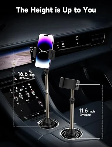 JSAUX Car Cup Holder Cellphone Mount, Metal Long-Arm Ultra Stable Phone Holder for Car Cupholders - Adjustable for iPhone 16 15 Pro Max 13 12 11, Samsung Galaxy S24 S23 Ultra, Google Pixel 9 Pro - JSAUX (1)