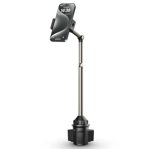 JSAUX Car Cup Holder Cellphone Mount, Metal Long-Arm Ultra Stable Phone Holder for Car Cupholders - Adjustable for iPhone 16 15 Pro Max 13 12 11, Samsung Galaxy S24 S23 Ultra, Google Pixel 9 Pro - 1