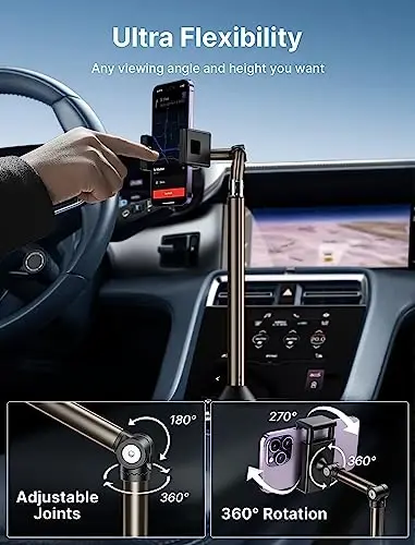 JSAUX Car Cup Holder Cellphone Mount, Metal Long-Arm Ultra Stable Phone Holder for Car Cupholders - Adjustable for iPhone 16 15 Pro Max 13 12 11, Samsung Galaxy S24 S23 Ultra, Google Pixel 9 Pro - 3
