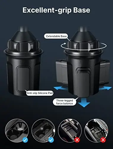 JSAUX Car Cup Holder Cellphone Mount, Metal Long-Arm Ultra Stable Phone Holder for Car Cupholders - Adjustable for iPhone 16 15 Pro Max 13 12 11, Samsung Galaxy S24 S23 Ultra, Google Pixel 9 Pro - 5