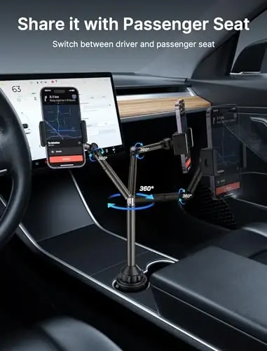 JSAUX Araba Bardak Tutuculu Telefon Montajı, Metal Uzun Kol Çok Stabil Telefon Tutucu Araba Bardakları İçin - iPhone, Samsung Galaxy, Google Pixel için Ayarlanabilir - 3