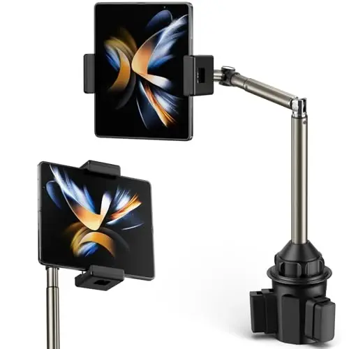 JSAUX Car Cup Holder Phone Mount for Foldable Phones & Mini Tablets | Sturdy Metal Long Arm, Flexible Height and Angle, Adjustable Base, Secure Phone Grip, Fits 2.17-4.33 in Car Cup Holders - 1
