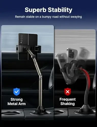 JSAUX Cup Holder Universal Mount for Foldable Phone, Car Truck Cradle Compatible With iPad Mini, Samsung Galaxy Z Fold 6/5/4, Pixel 9 Pro, Xiaomi Mix Fold 4/3/2 - 5