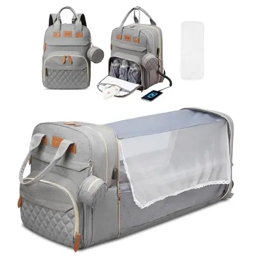JSTPRO Diaper Bag Backpack, Large Diaper Bag with Changing Station, Baby Bag, New Mom Gifts, Lightweight Waterproof Unisex Diaper Bag with Insulated Pockets and USB Charging Port, Grey - 1