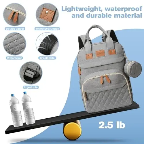 JSTPRO Diaper Bag Backpack, Large Diaper Bag with Changing Station, Baby Bag, New Mom Gifts, Lightweight Waterproof Unisex Diaper Bag with Insulated Pockets and USB Charging Port, Grey - 5