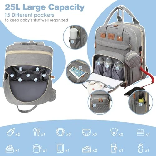 JSTPRO Diaper Bag Backpack, Large Diaper Bag with Changing Station, Baby Bag, New Mom Gifts, Lightweight Waterproof Unisex Diaper Bag with Insulated Pockets and USB Charging Port, Grey - JSTPRO (1)