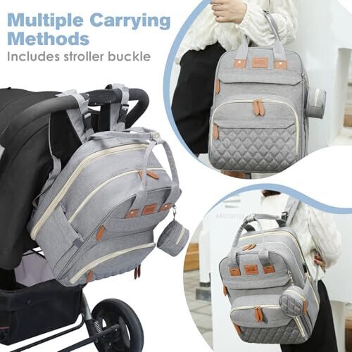 JSTPRO Diaper Bag Backpack, Large Diaper Bag with Changing Station, Baby Bag, New Mom Gifts, Lightweight Waterproof Unisex Diaper Bag with Insulated Pockets and USB Charging Port, Grey - 3