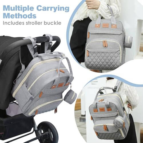 JSTPRO Diaper Bag Backpack, Large Diaper Bag with Changing Station, Baby Bag, New Mom Gifts, Lightweight Waterproof Unisex Diaper Bag with Insulated Pockets and USB Charging Port, Grey - 3