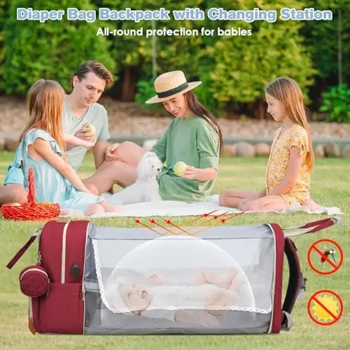 JSTPRO Diaper Bag Backpack, Large Diaper Bag with Changing Station, Baby Bag, New Mom Gifts, Lightweight Waterproof Unisex Diaper Bag with Insulated Pockets and USB Charging Port, Red - 4