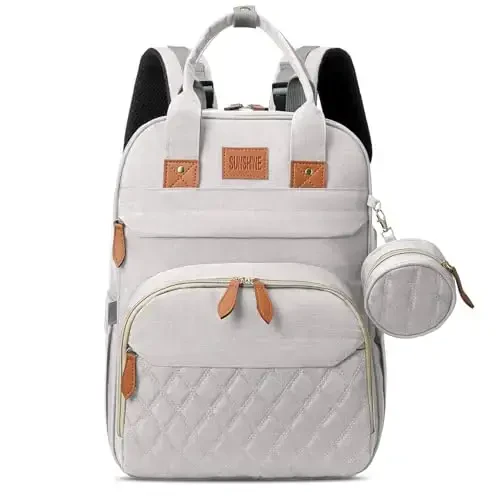 JSTPRO Diaper Bag Backpack, Large Diaper Bag with Changing Station, New Mom Gifts, Lightweight Waterproof Unisex Diaper Bag with Insulated Pockets and USB Charging Port, Beige - 3