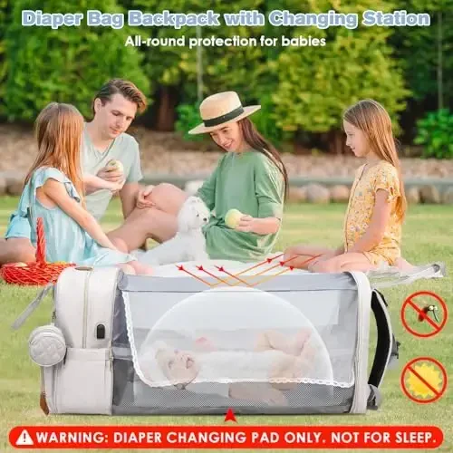 JSTPRO Diaper Bag Backpack, Large Diaper Bag with Changing Station, New Mom Gifts, Lightweight Waterproof Unisex Diaper Bag with Insulated Pockets and USB Charging Port, Beige - 2