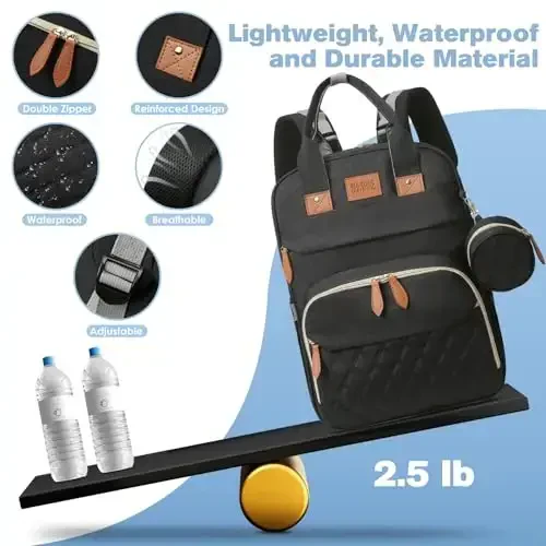 JSTPRO Diaper Bag Backpack, Large Diaper Bag with Changing Station, Baby Bag, New Mom Gifts, Lightweight Waterproof Unisex Diaper Bag with Insulated Pockets and USB Charging Port, Black - 6