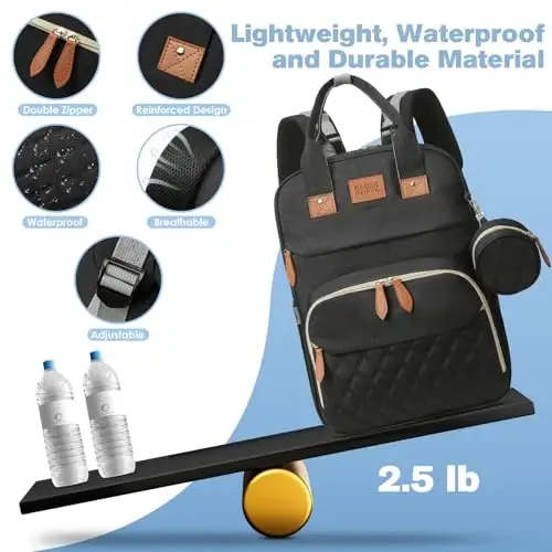 JSTPRO Diaper Bag Backpack, Large Diaper Bag with Changing Station, Baby Bag, New Mom Gifts, Lightweight Waterproof Unisex Diaper Bag with Insulated Pockets and USB Charging Port, Black - 5