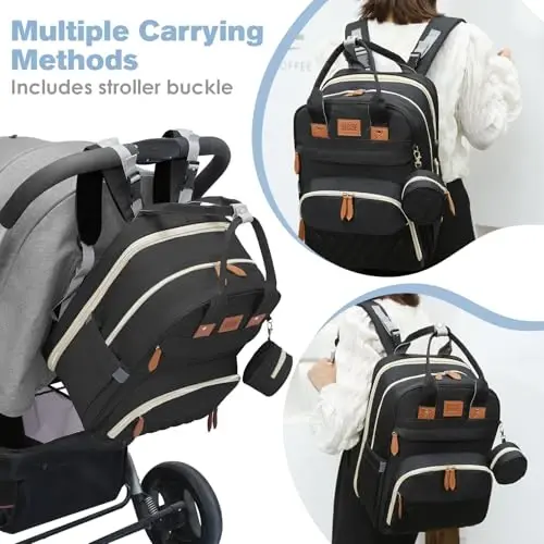 JSTPRO Diaper Bag Backpack, Large Diaper Bag with Changing Station, Baby Bag, New Mom Gifts, Lightweight Waterproof Unisex Diaper Bag with Insulated Pockets and USB Charging Port, Black - 3