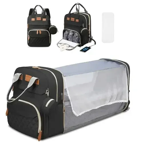 JSTPRO Diaper Bag Backpack, Large Diaper Bag with Changing Station, Baby Bag, New Mom Gifts, Lightweight Waterproof Unisex Diaper Bag with Insulated Pockets and USB Charging Port, Black - 1