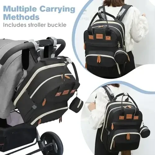 JSTPRO Diaper Bag Backpack, Large Diaper Bag with Changing Station, Baby Bag, New Mom Gifts, Lightweight Waterproof Unisex Diaper Bag with Insulated Pockets and USB Charging Port, Black - 3