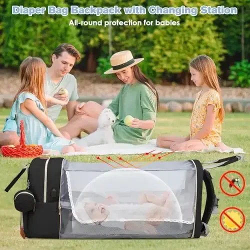 JSTPRO Diaper Bag Backpack, Large Diaper Bag with Changing Station, Baby Bag, New Mom Gifts, Lightweight Waterproof Unisex Diaper Bag with Insulated Pockets and USB Charging Port, Black - 4
