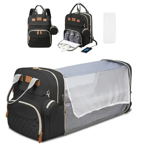 JSTPRO Diaper Bag Backpack, Large Diaper Bag with Changing Station, Baby Bag, New Mom Gifts, Lightweight Waterproof Unisex Diaper Bag with Insulated Pockets and USB Charging Port, Black 