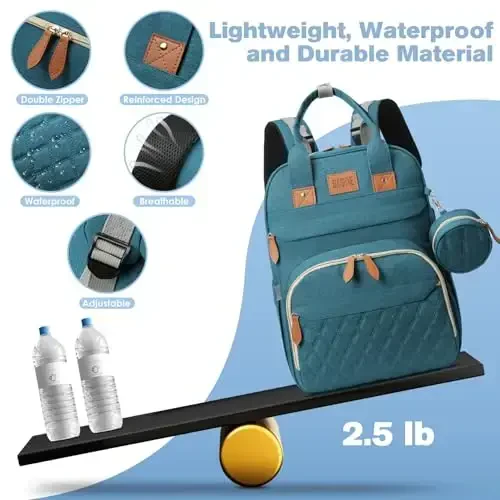 JSTPRO Diaper Bag Backpack, Large Diaper Bag with Changing Station, Baby Bag, New Mom Gifts, Lightweight Waterproof Unisex Diaper Bag with Insulated Pockets and USB Charging Port, Cyan - 6