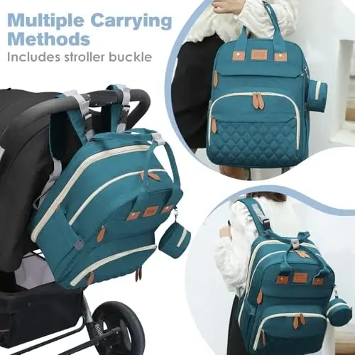 JSTPRO Diaper Bag Backpack, Large Diaper Bag with Changing Station, Baby Bag, New Mom Gifts, Lightweight Waterproof Unisex Diaper Bag with Insulated Pockets and USB Charging Port, Cyan - 3