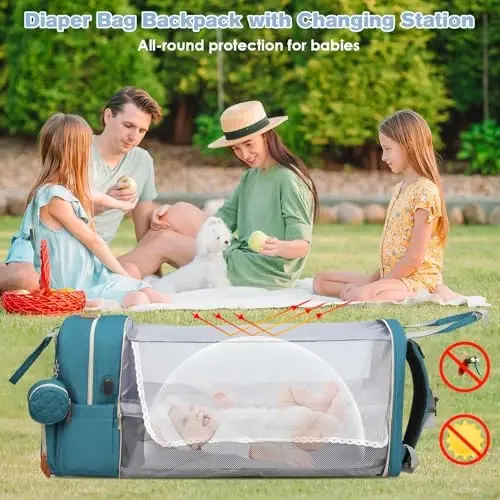 JSTPRO Diaper Bag Backpack, Large Diaper Bag with Changing Station, Baby Bag, New Mom Gifts, Lightweight Waterproof Unisex Diaper Bag with Insulated Pockets and USB Charging Port, Cyan - 4