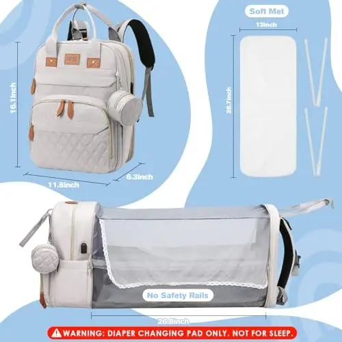 JSTPRO Diaper Bag Backpack, Large Diaper Bag with Changing Station, New Mom Gifts, Lightweight Waterproof Unisex Diaper Bag with Insulated Pockets and USB Charging Port, Beige - 1