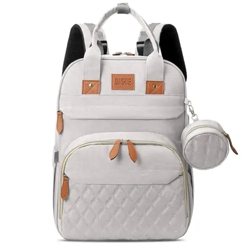 JSTPRO Diaper Bag Backpack, Large Diaper Bag with Changing Station, New Mom Gifts, Lightweight Waterproof Unisex Diaper Bag with Insulated Pockets and USB Charging Port, Beige - 3