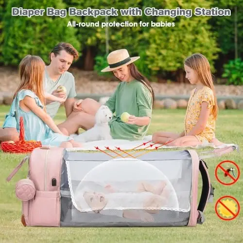 JSTPRO Large Diaper Bag Backpack with Changing Station, Pink | 25L Lightweight 900D Waterproof Nylon, Insulated Pockets & USB Port, Baby Shower Gifts for New Moms and Dads - 6