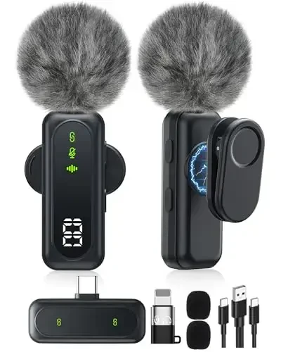Jubolion Wireless Mini Microphone for iPhone – Magnetic Clip Mini Mic with 100% Battery Display, Noise Reduction, Plug & Play, Compatible with iOS/Android – for Video Recording YouTube Tiktok - 1