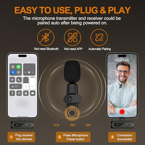 Jubolion Wireless Lavalier Microphone for iPhone, iPad, Android - 100FT Transmission, 360° Omnidirectional HD High Sensitivity Mic for Interview, Video Podcast, Vlog, YouTube, TikTok - 4