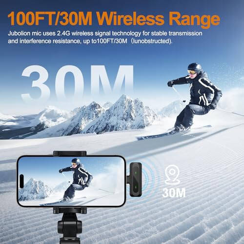 Jubolion Wireless Lavalier Microphone for iPhone, iPad, Android - 100FT Transmission, 360° Omnidirectional HD High Sensitivity Mic for Interview, Video Podcast, Vlog, YouTube, TikTok - 5