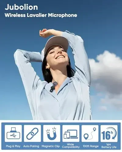 Jubolion Wireless Lavalier Microphone for iPhone, iPad, Android - 100FT Transmission, 360° Omnidirectional HD High Sensitivity Mic for Interview, Video Podcast, Vlog, YouTube, TikTok - Jubolion (1)