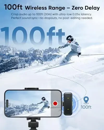 Jubolion Wireless Lavalier Microphone for iPhone, iPad, Android - 100FT Transmission, 360° Omnidirectional HD High Sensitivity Mic for Interview, Video Podcast, Vlog, YouTube, TikTok - 5