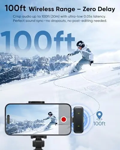 Jubolion Wireless Mini Microphone for iPhone – Magnetic Clip Mini Mic with 100% Battery Display, Noise Reduction, Plug & Play, Compatible with iOS/Android – for Video Recording YouTube Tiktok - 4