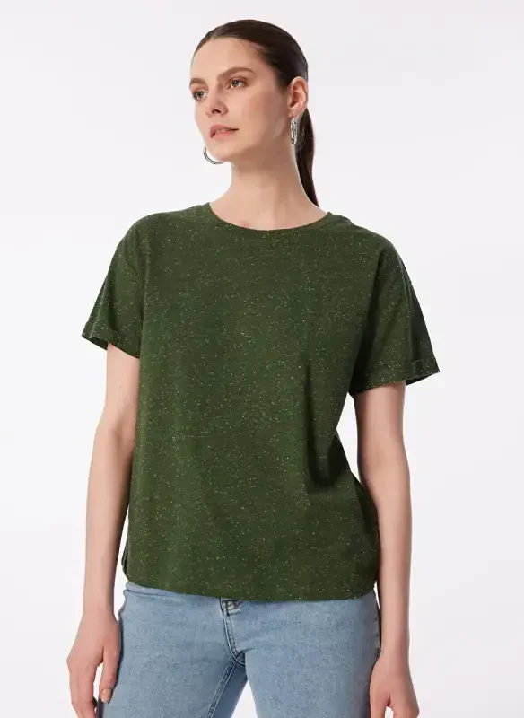 Judge Bicycle Collar Plain Khaki Women's T-Shirt 24YKTS9025X - 3