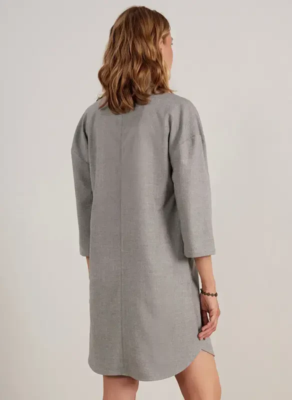 Judge Collar Gray Melange Knee Length Women's Dress 23KKEL7018V - 3