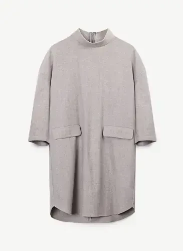 Judge Collar Gray Melange Knee Length Women's Dress 23KKEL7018V - 4