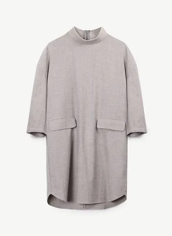 Judge Collar Gray Melange Knee Length Women's Dress 23KKEL7018V - 4