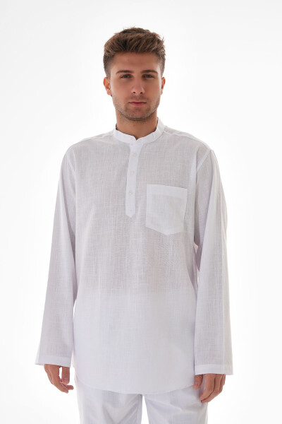 JUDGE COLLAR LINEN SHIRT HALF BUTTONED Hajj and Umrah 
