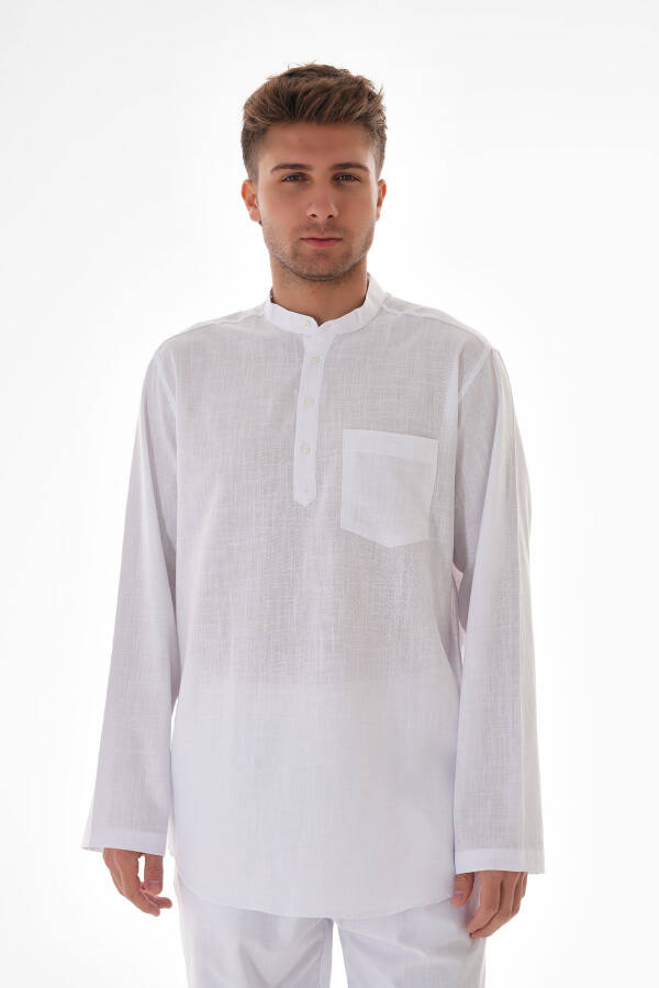 JUDGE COLLAR LINEN SHIRT HALF BUTTONED Hajj and Umrah - 1