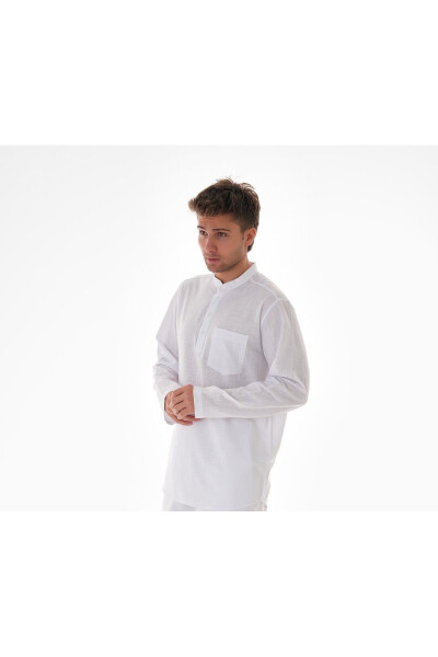 JUDGE COLLAR LINEN SHIRT HALF BUTTONED Hajj and Umrah - 3